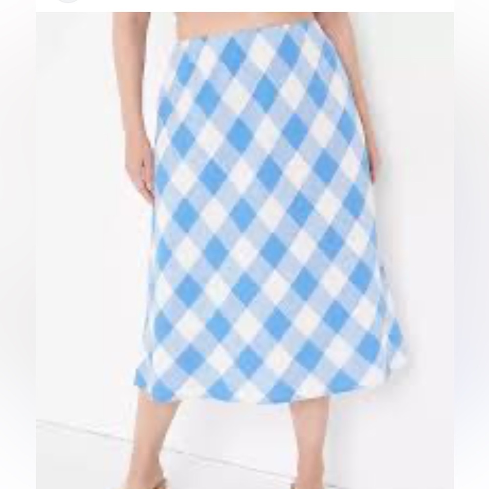 Lane Bryant linen blend bias cut slip skirt NWT 16/18 blue white plaid NWT midi